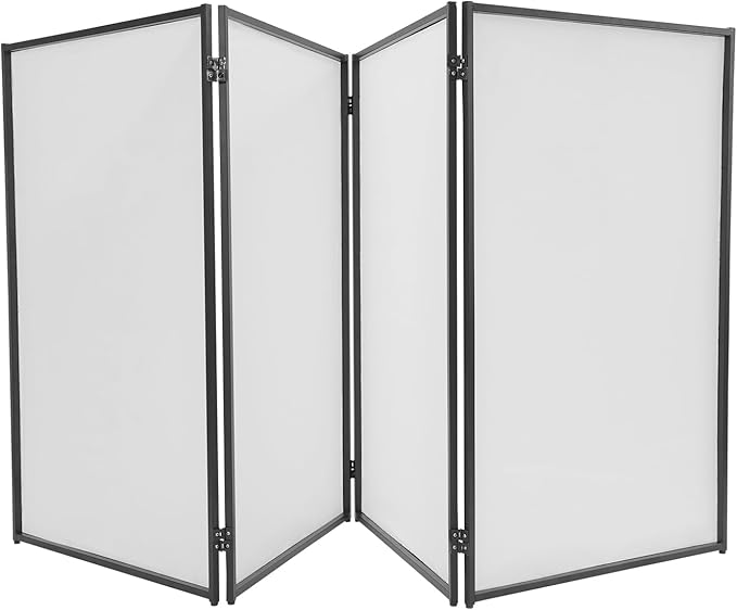 DJ Foldable Facade DJ Facade Table Station Portable Event Booth with 4 Detachable Panels Black+White Metal Frame Projector Display Scrim Panel with Carry Bag-28x47inch