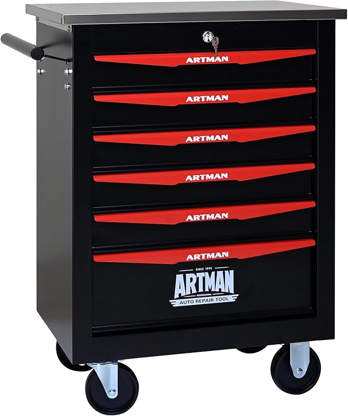 6 Drawer Rolling Tool Chest with Locker, 22.2" D Metal Movable Lockable Tool Cart Box Multi-Functional Hardware Storage Cabinet Box for Warehouse Basement Home Pantry Garage
