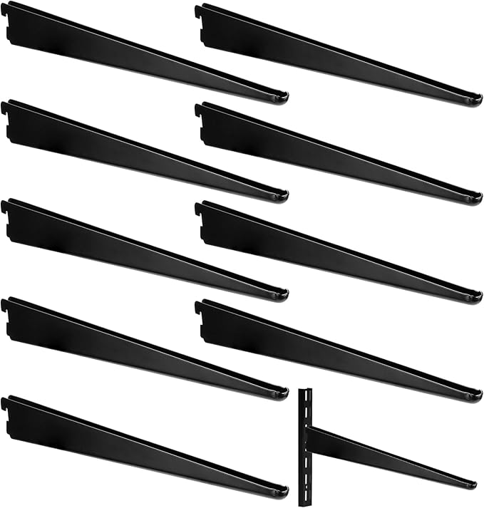 10 Pack Adjustable Shelf Brackets for Double Track System Closet Organization Heavy Duty Wire Shelf Brackets (Black,11.5 Inch)
