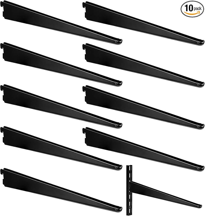 10 Pack Adjustable Shelf Brackets for Double Track System Closet Organization Heavy Duty Wire Shelf Brackets (Black,18.5 Inches)
