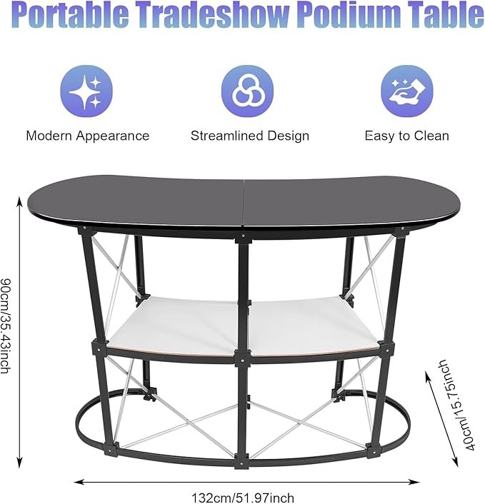 Portable Tradeshow Podium Table, Display Counter Stand with Wall, Foldable Promotion Retail Bar Table Pop Up Podium with Storage Rack