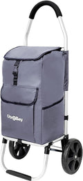 Ultra-Lightweight Gray Foldable Shopping Cart for Groceries Large 42L Capacity Rubber Wheels, Removable Insulated Bag Liner, Durable Aluminum Frame, Multi-Function Personal Hand Truck