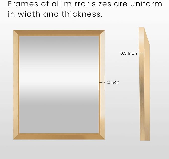 Amorho Bathroom Mirror, 60x36 Inch Golden Thick Metal Framed Wall Mirrors for Over Sink, Wall-Mounted Mirrors Perfect for Bedroom, Living Room, Entryway, Rectangle (Horizontal/Vertical).