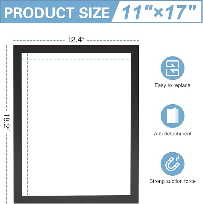 Relx 12 Pack Magnetic Sign Holder 11 x 17 Wall Mount, Self Adhesive Frames for Walls, Clear PVC Magnetic Picture Frame with Magnet Strip Border for Office, Home, Store, Restaurant Display