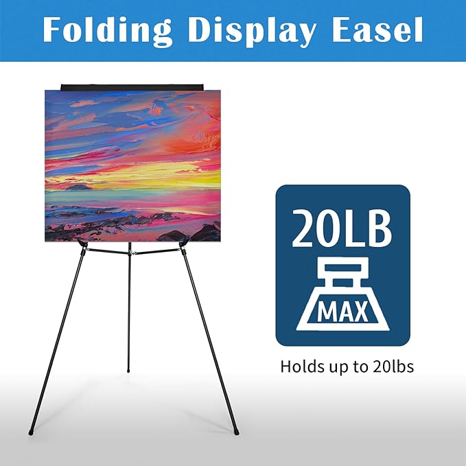 Falling in Art Aluminum Flip Chart Display Easel Stand with Adjustable Floor for Boardroom, Whiteboard, Paper Pads, Signage, 63 1/2'' High, Black 4 PACK