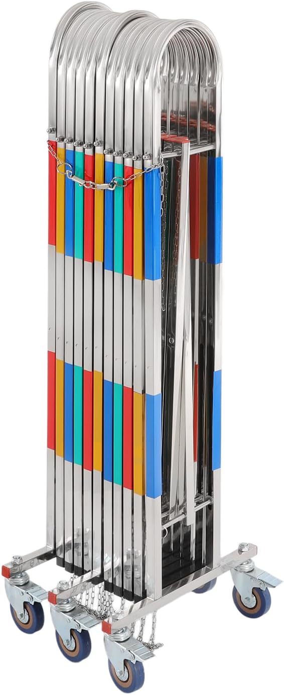 Expandable Metal Barricade, Safety Barrier with Casters 1.1x5M Portable Mobile Gate Stainless Steel Fence for Garage Construction Site Traffic Control (Colorful)