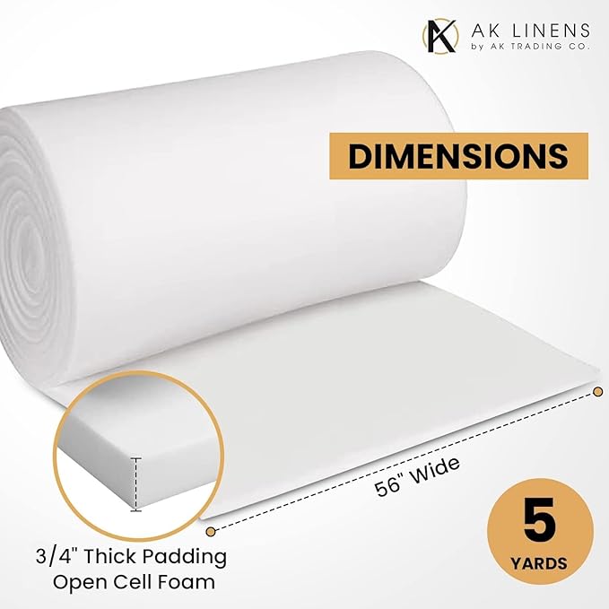AK TRADING CO. 3/4” Thick Open Cell Upholstery Foam Padding – 56” Wide – by The Yard – Soft, High-Quality Upholstery, Crafts & DIY Projects Foam