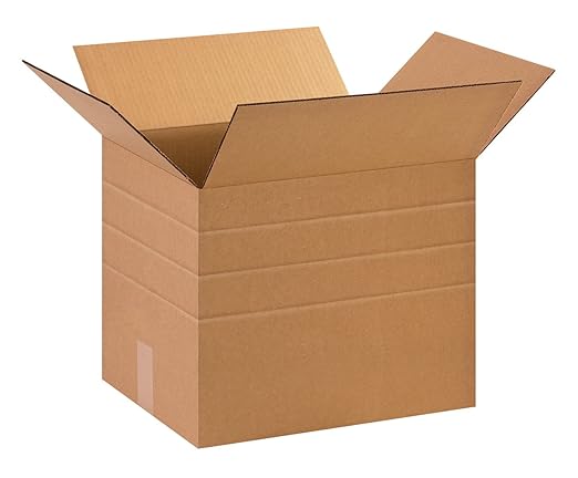 Aviditi Adjustable-Height Box, 15" L x 12" W x 12" H Multi-Depth Corrugated Carton, Kraft, Cuts Down to 10", 8", 6" Height Size, for Shipping, Packing and Moving, Save on Shipping Costs (Pack of 25)