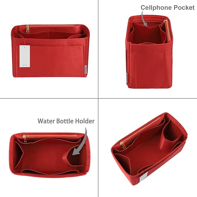 ZTUJO Purse Organizer Insert For Handbags, Silky Touching Bag Organizer Insert With Bottle Holder, Perfect for Speedy, Neverfull, Tote,ONTHEGO,Artsy,Handbag and More (Mini, Silky Red)