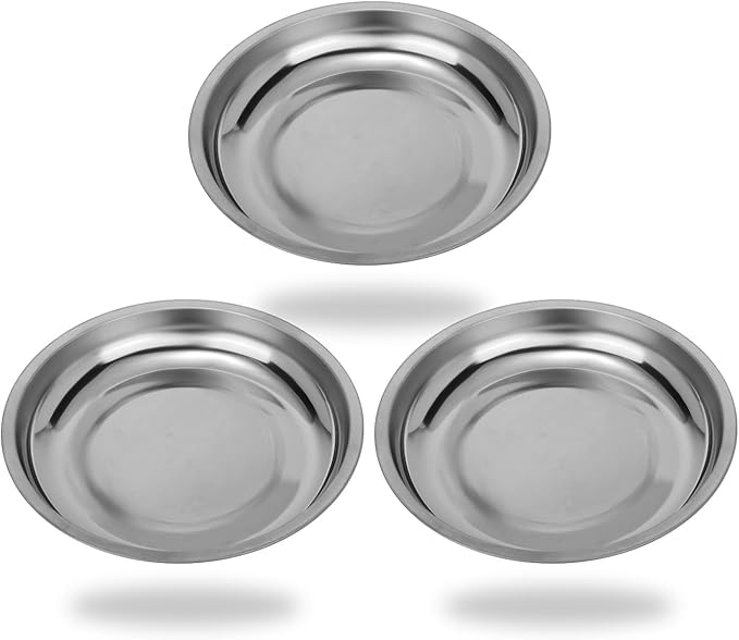Magnetic Parts Tray 3 Pack, 6" Round Magnetic Parts Bowl, Stainless Steel,for Screw Socket Pin Tools Nuts Bolts Ferruginous Metal Accessories