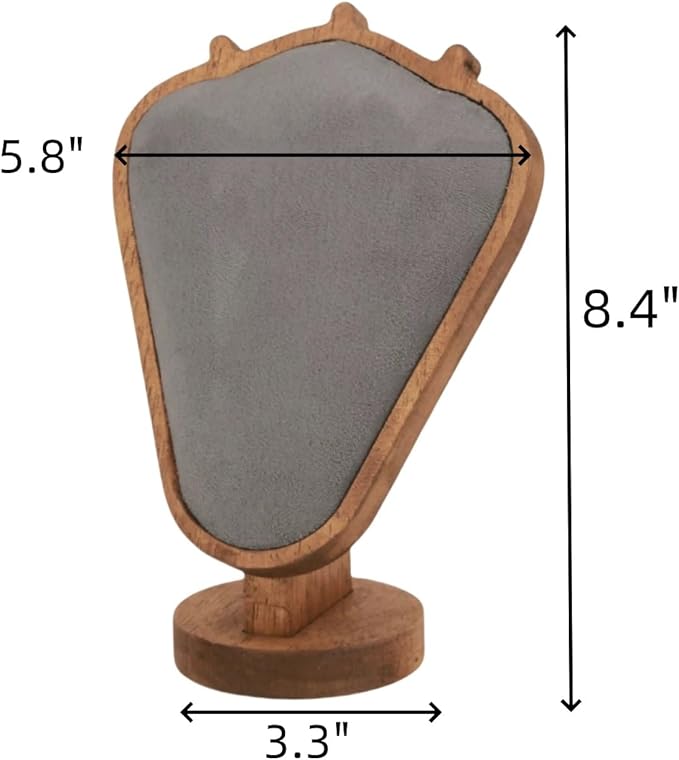 Walnut Color Body Wood Necklace Display Stand with Gray Flannelette Soft Mat Necklace Holder Organizer Desktop Stand for Home Store Dresser-3.3"x5.8"x8.4"