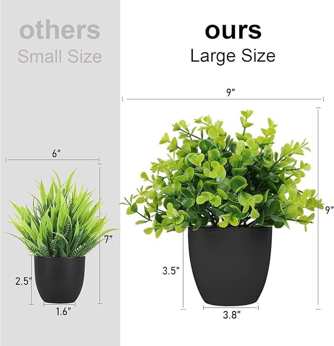 LELEE Artificial Potted Plants Mini Fake Plants, 4 Pack Medium Eucalyptus Potted Faux Decorative Grass Plant with Black Plastic Pot for Home Decor, Indoor, Office, Desk, Table Decoration