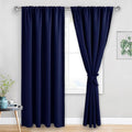 JIUZHEN Blackout Curtains for Bedroom - Thermal Insulated Room Darkening Rod Pocket Curtains for Living Room, Set of 2 Panels with Tiebacks, 52 x 96 Inch Length, Navy Blue
