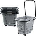 Kekow 50 L Large Plastic Shopping Basket with Wheels, 4 Pack Plastic Rolling Shopping Basket with Wheels and Handle, Gray