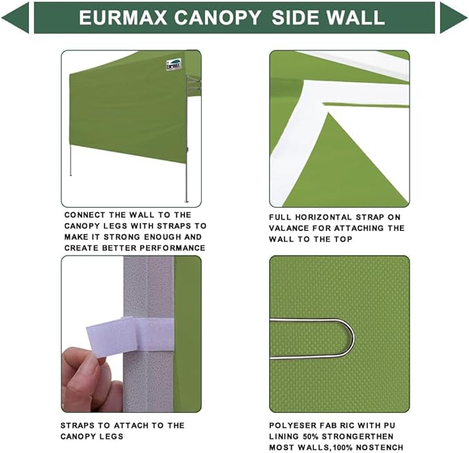 Eurmax USA 10ft Instant Canopy SunWall Canopy Tent Sidewall for Pop Up Canopy Tent,1 Pack Removable Sidewall Only(Field Green)
