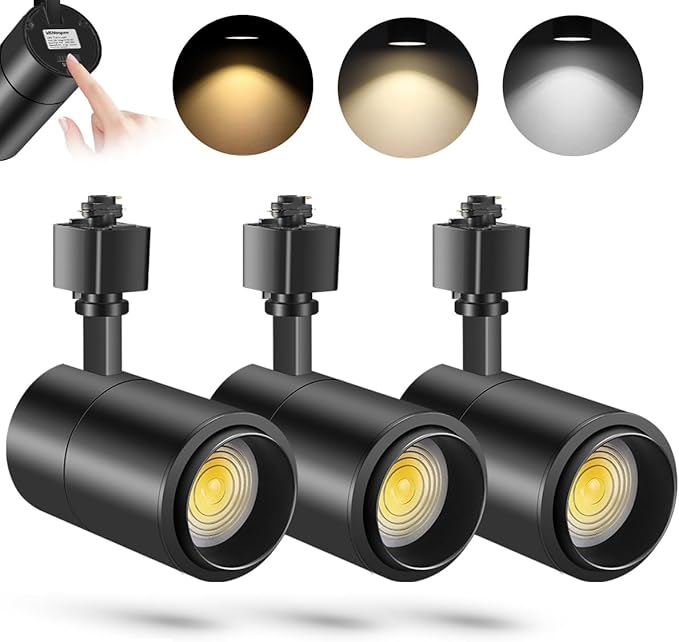 VANoopee 3-Color Zoomable 20W LED Track Lighting Heads H Type Track Light Heads Dimmable Bright Ceiling Spotlight Fixtures for Kitchen, 3000K 4000K 5000K Adjustable, CRI90+ 15°-60° 2000lm Black 3 Pack