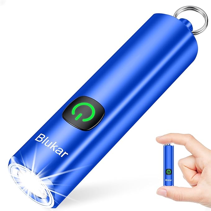 Blukar Rechargeable EDC Flashlight, Mini Keychain Flash Light with 3 Lighting Modes, Memory Function, Waterproof, Compact and Portable Pocket Light for Everyday Carry, Emergency,Camping-Blue