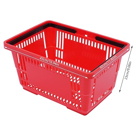 12Pcs Plastic Shopping Baskets with Handles, 18L/4.7Gal Durable Plastic Shopping Cart, Large Portable Grocery Basket for Retail Store, Supermarket, Red