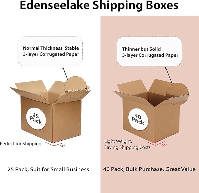 EdenseeLake 40 Pack 9x5x3 inches Shipping Boxes Small Cardboard Boxes for Packing, Moving, Mailing, Brown
