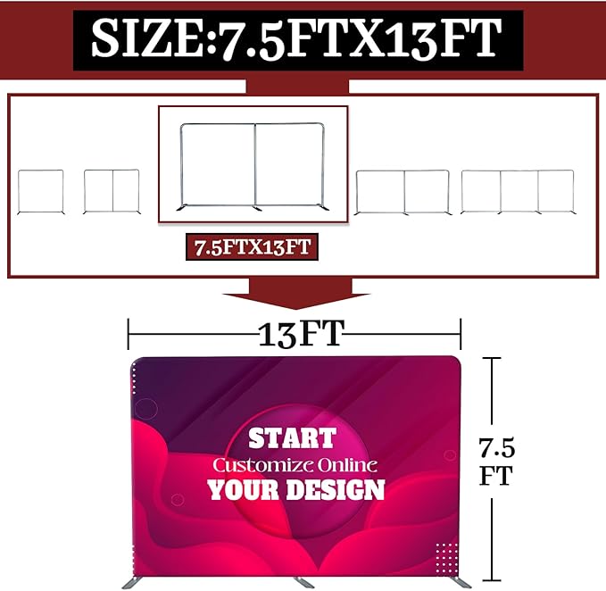 Custom Tension Fabric Display Backdrop Trade Show Backdrop Banner Stand for Weddings, Events, Booth (Double Sided Print 7.5x13 Ft)