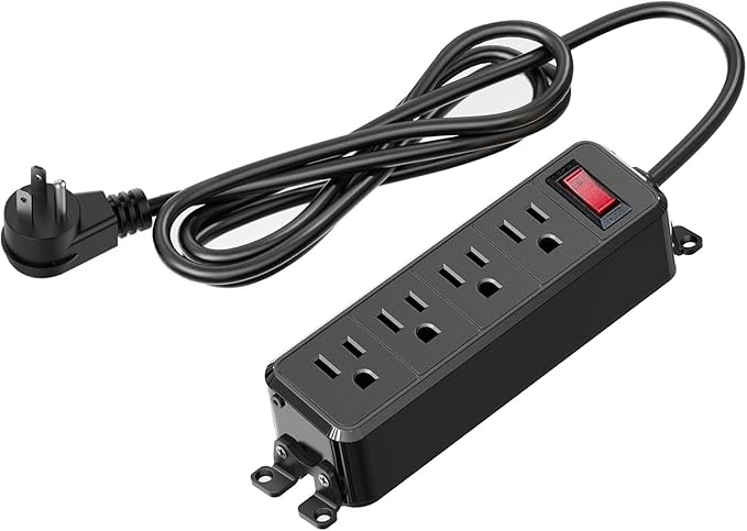 Wall Mount Power Strip,Flat Plug Power Strip with Switch,10ft Extension Cord,4 Outlets, Flexible Installation for Home, Office,and School,ETL Listed,Black (10ft,4 outlets)