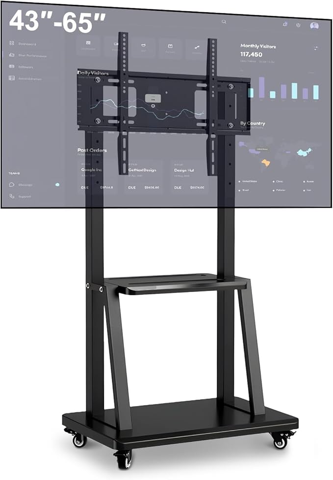 Smart Board Stand with Wheels,Height Adjustable Mobile Rolling Stand for Classroom & Office, Holds up to 300lbs, Whiteboard Portable Cart on Wheels (for 43-65 Inch Smart Board)