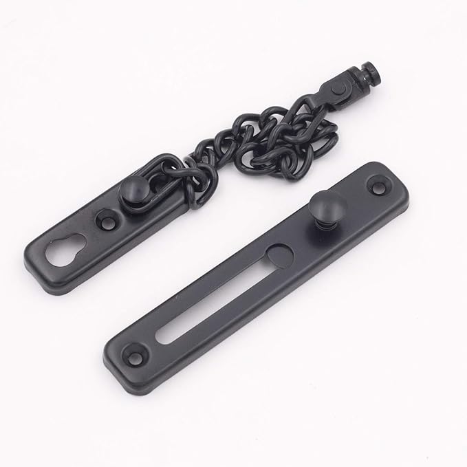 6 Pack Door Chain Lock, KINJOEK Stainless Steel Security Chain Guard with Spring Anti Theft Press Lock, Heavy Duty Polished Door Latch with Screws, Black