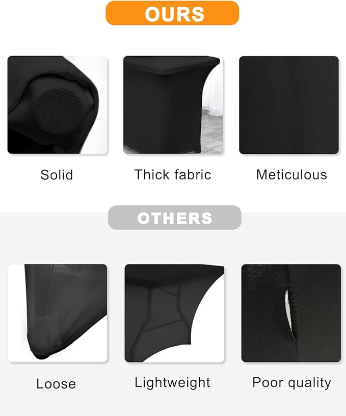 Spandex Table Cover 2 Pack 8FT Black Fitted Tablecloths,Washable Wrinkle Resistant Stretch Table Cloth Rectangle for Vendor Booth Display Items,Party Supplies for Adults,Wedding Decorations,Banquet