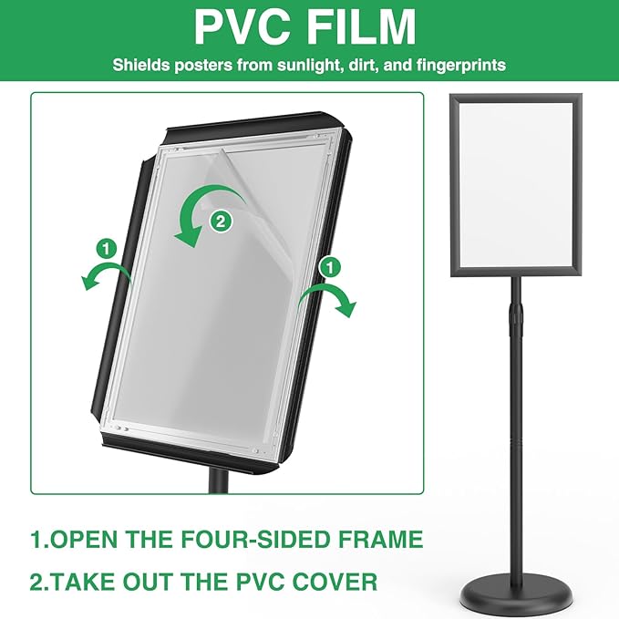 GUOHONG 2 Pack Heavy Duty Sign Stand Adjustable 8.5 x 11 Inch Sign Holder Aluminum Snap Open Frame Floor Poster Stand Vertical Horizontal