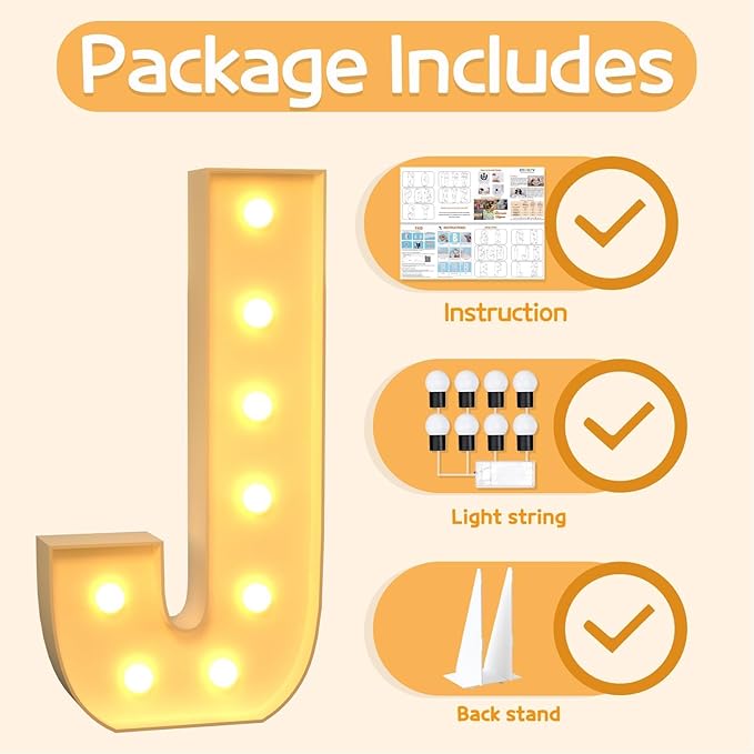 Marquee Letters 3 Feet Tall Large Light Up Letters J Happy Birthday Decorations Marry Me Engagement Party Decor Yellow Light Birthday Decorations Balloon Arch Kit Foam Sign J