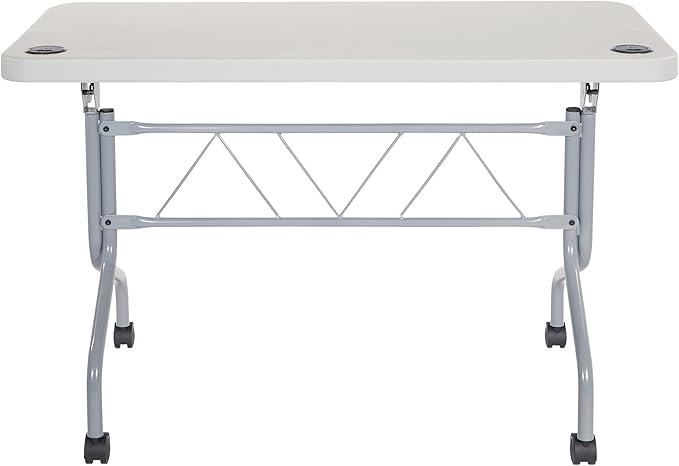 Office Star Resin Multipurpose Flip Training Table with Locking Casters for Home or Office, 4 Feet Light Gray