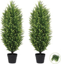 THE BLOOM TIMES 3FT Tall Artificial Cedar Topiary Trees Set of 2, UV Resistant Large Faux Cypress Evergreen Plants for Outdoor Planters, Realistic Fake Bushes & Shrubs for Front Porch Christmas Decor