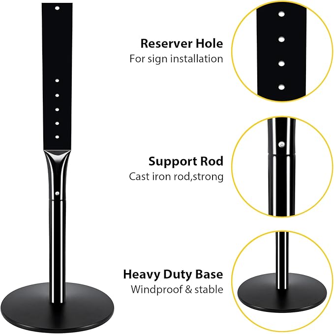 Heavy Duty Cast Iron Sign Post, 12" Round Base, 48" Movable Sign Stand