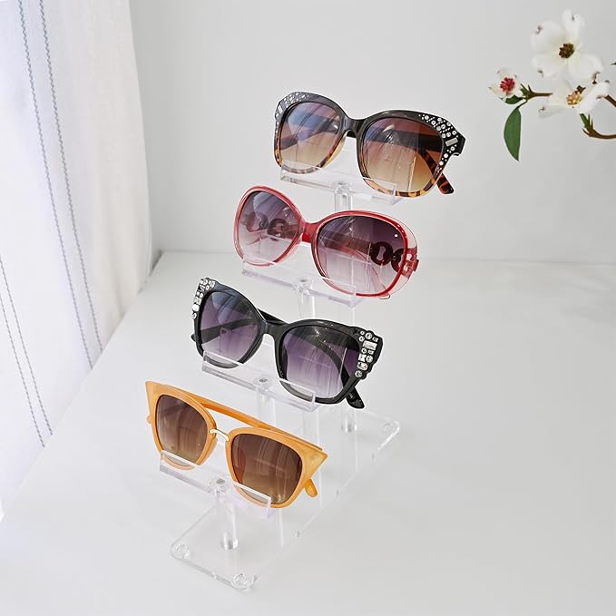 MOOCA 4 Tier Premium Acrylic Eyeglasses Frame Stand, Sunglasses Rack, Sunglasses Stand Acrylic Eyewear Display, Eyeglasses Rack Holder, Glass Display, 9 in H