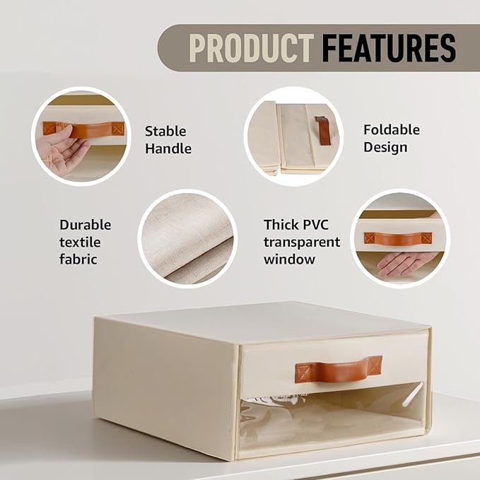 Closet Organizers and Storage Bins, Stackable Storage Drawers, Fabric Organizer Bins with Drawers,Stackable Closet Bins with Clear Window for Bedroom, Shelf,Room15.7"x 12.6"x 6.7"(Beige)