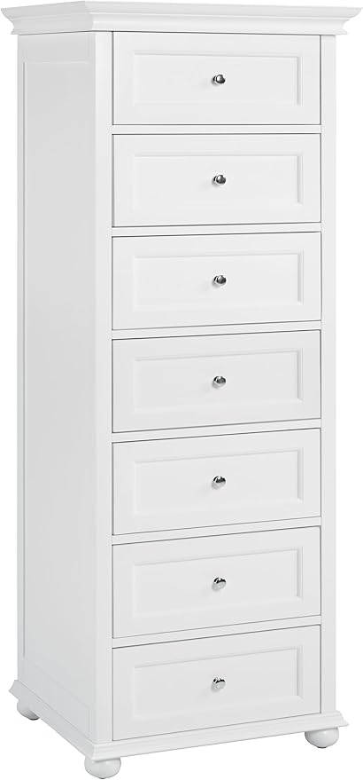 Tall White Dresser for Bedroom with 7 Drawers, 52" Tall Chest of Drawers Modern Wooden Lingerie Chest with Crown Molding and Solid Wood Ball Legs, Anti-0xidation Zinc Alloy Knob(White)
