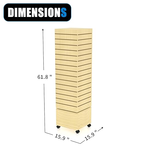 16”W * 16”D * 60”H Maple Color Finish Slatwall Tower - Rotating and Rolling - Slatwall Display Tower - Rotating Spinner Rack for Store Fixtures and Display Retail - Boutique, Home