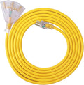 EP 25 Ft Lighted Outdoor Extension Cord with 3 Electrical Power Outlets - 14/3 SJTW Heavy Duty Yellow Extension Cable with 3 Prong Grounded Plug - Power Cord for Lawn, Garden, Appliances