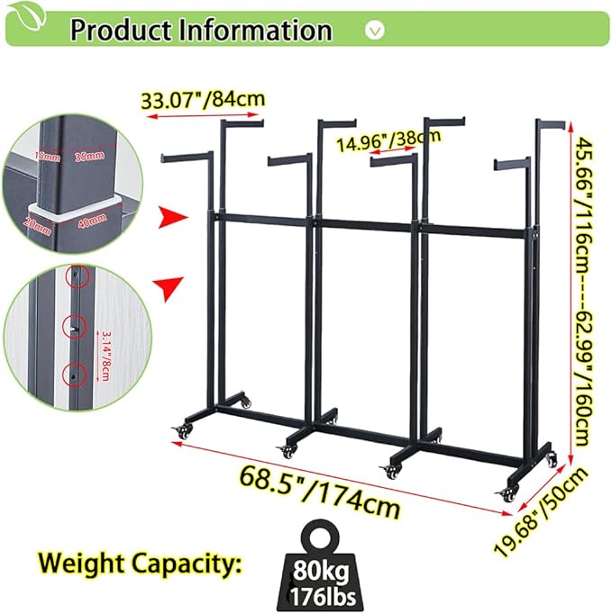 Floor Standing Metal Garment Rack - Heavy Retail Display Racks With Wheels, 8 Arms Clothing Rack, Square Tubing Portable Shirt Racks, Merchandise Display For Hanging Clothes (L-gold)
