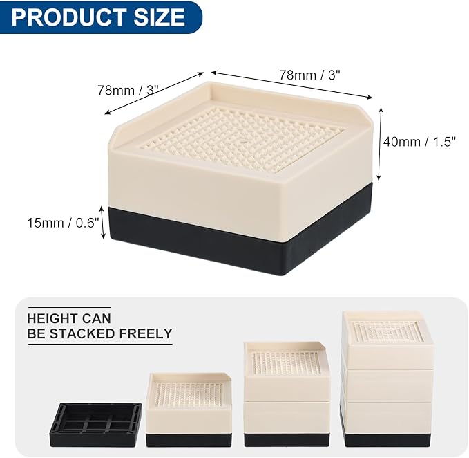uxcell Furniture Risers 4.3 Inch, 4Pcs Square Bed Risers Adjustable Couch Lifter Block for Extender for Bed Desk Sofa Table Lift Support Up to 1300Lbs, Beige