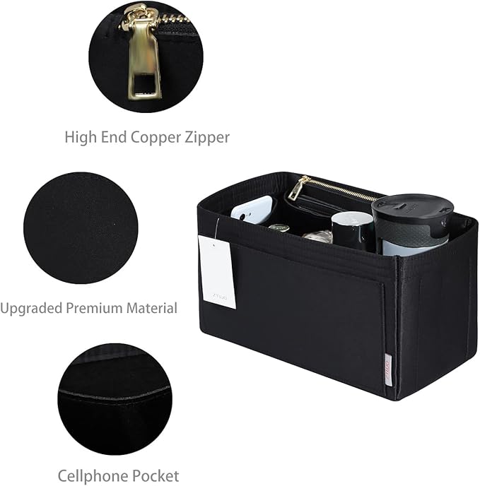 ZTUJO Purse Organizer Insert For Handbags, Silky Touching Bag Organizer Insert With Bottle Holder, Perfect for Speedy, Neverfull, Tote,ONTHEGO,Artsy,Handbag and More (Medium,Silky Black)