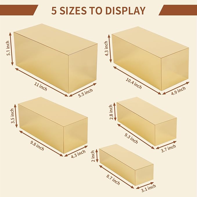 Acrylic Food Display Risers, Gold Risers Boxes 5Pcs Rectangular Display Stand Shelf Buffet Risers for Catering Dessert Buffet Table, Parties, Weddings, Collectibles Shoes Display(5pc)
