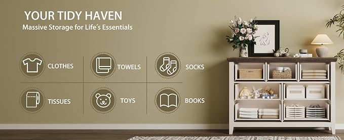 BLANKSPACE 7 Drawer Dresser, Modern Farmhouse Dresser Chest of Drawer for Bedroom, Chest of Drawers Storage Cabinet for Living Room, Entryway, Hallway, Antique White