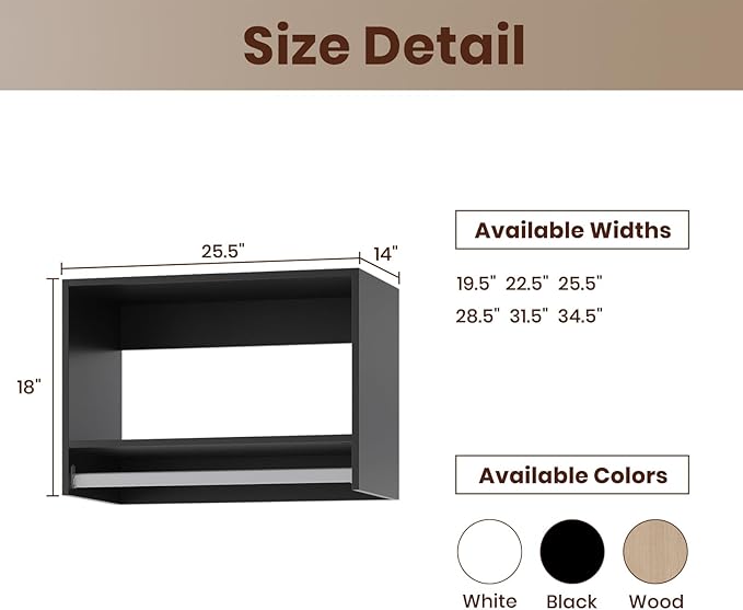 ROOMTEC 25.5" Tall Hanging Closet Unit, Modular Closet System with Hanging Rod, Wardrobe Organizer for Bedroom or Walk-in Closet, Wall Mounted, Customizable Clothes Storage Unit, Black