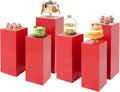 6Pcs Metal Pedestal Stand for Party, Large Red Cake Stand, Pedestal Display Plinth Pillars for Wedding Ceremony Birthday Party Art Decor, Column Decorative Cube for Wedding Dessert Table Display