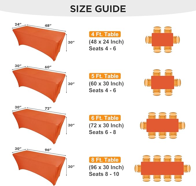 SEPARO 2 Pack 6 Ft Orange Table Cover Fitted Rectangular Tablecloth Stretchable Fabric Table Cloth 6 ft Wrinkle-Free for Party Tradeshows Banquet Weddings Cocktail
