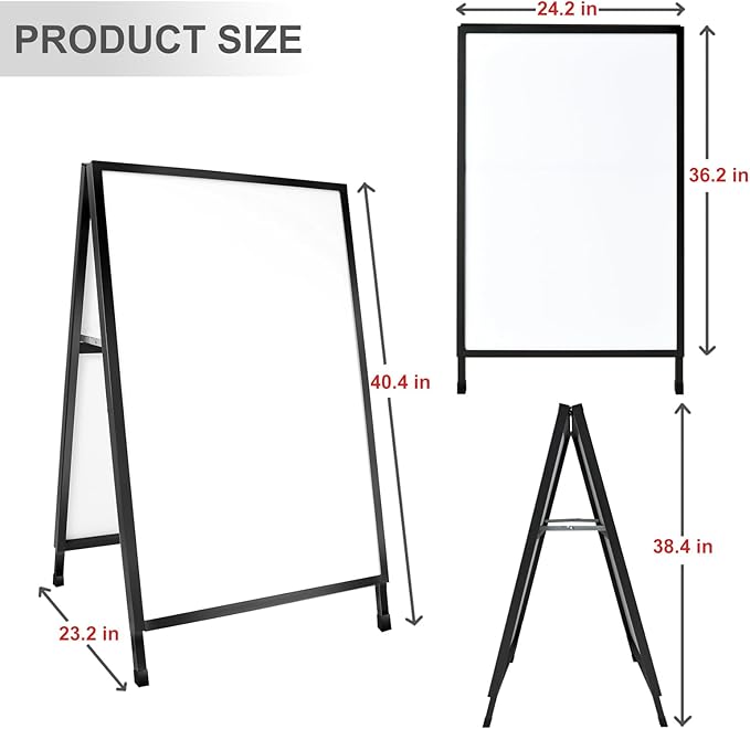 24x36 Inches Double Sided Heavy Duty Slide-in Folding A-Frame Sidewalk Curb Sign Stand Display Poster Boards Poster Holder Frame Chalkboard Sign, (Black-Metal)