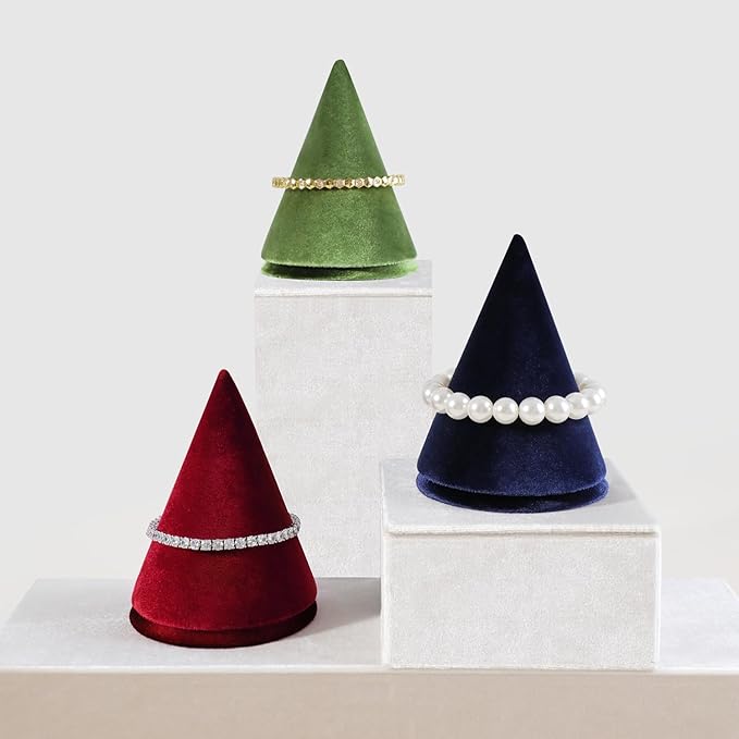 Resilient Velvet Bracelet Display Stand, Cone-Shaped Bangle Storage Holder For Jewelry Store Retail Countertop Organizer Stand (Green, Resilient Velvet)
