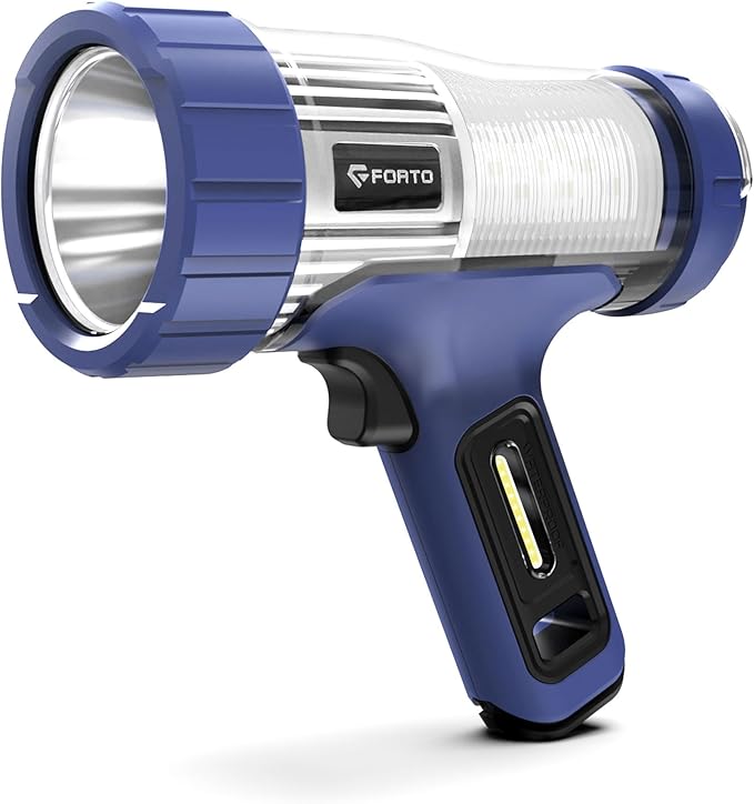FORTO 3000 Lumens Handheld Spotlight, 1400 Ft Long Range LED Spot Light with 120H Runtime, IPX8 Waterproof Rechargeable Outdoor Flashlight for Camping, Hiking, Emergency, Searchlight (Blue-Plus)