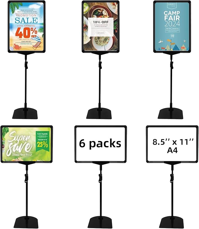 Sign Holder Stand,Sign Stand for Display,Adjustable Sign Holders For Table Top,Table Sign Holders 8.5 x 11,6 Packs,Black